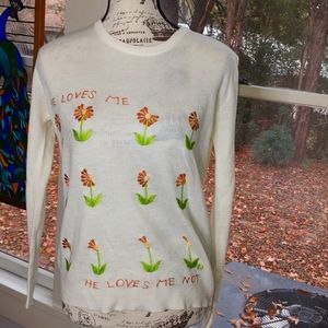 Daisy He Loves Me He Loves Me Not Embroidered Soft Sweater SZ: S/M Novel…